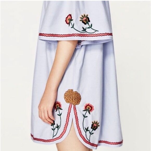 ZARA SS17 SKY BLUE OFF-THE-SHOULDER EMBROIDERED DRESS SIZE LARGE - Picture 2 of 9